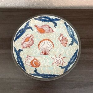 Vintage Neiman Marcus Porcelain Pewter Bowl Japan Beach Seashells Nautical Decor